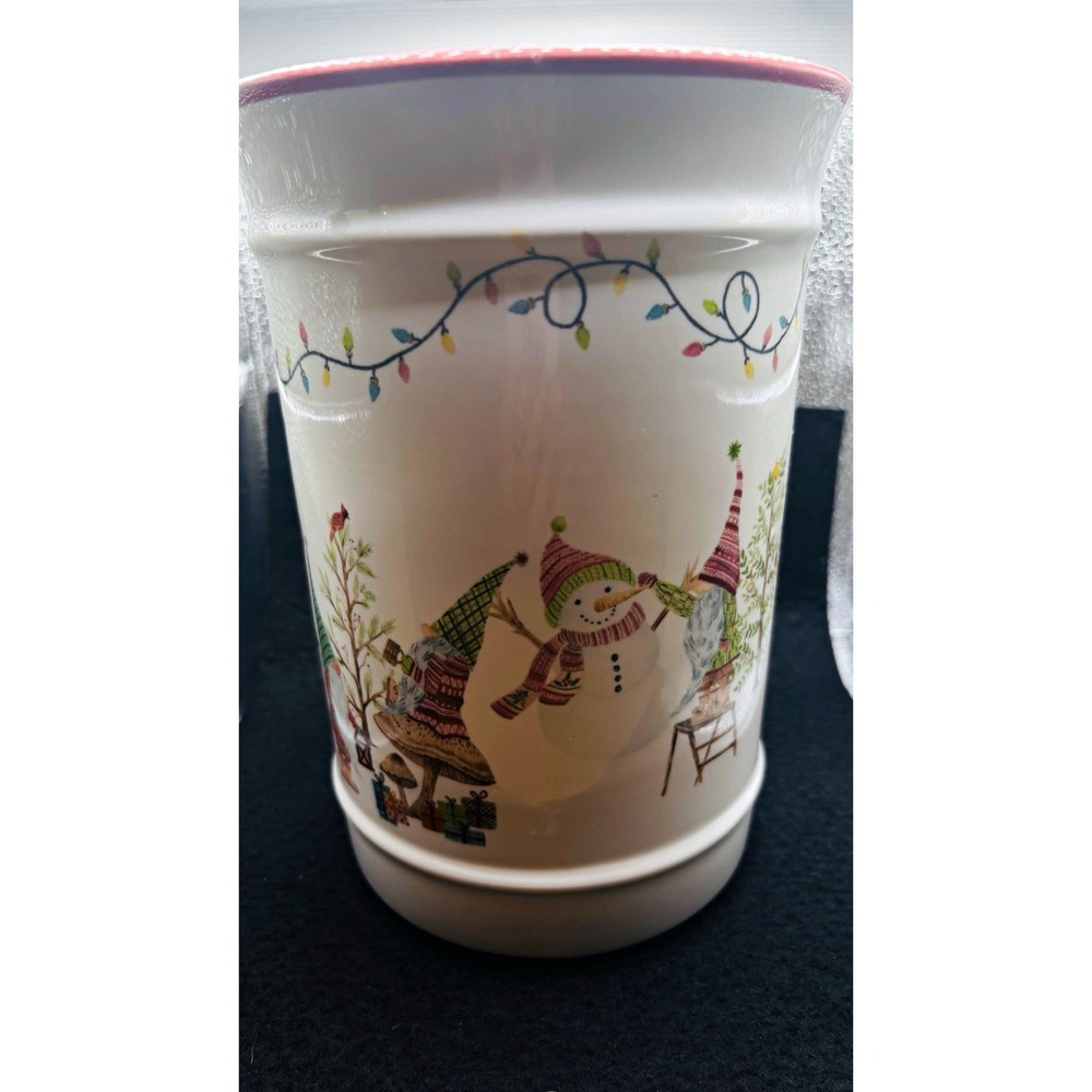 Ceramic Christmas Canister White Snowman Pattern Brand New Hand Wash Only 9 in